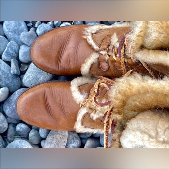Børn Shearling Lined Leather Lace Up Boots Womens Size 7 Brown Cozy Boho - Picture 8 of 14